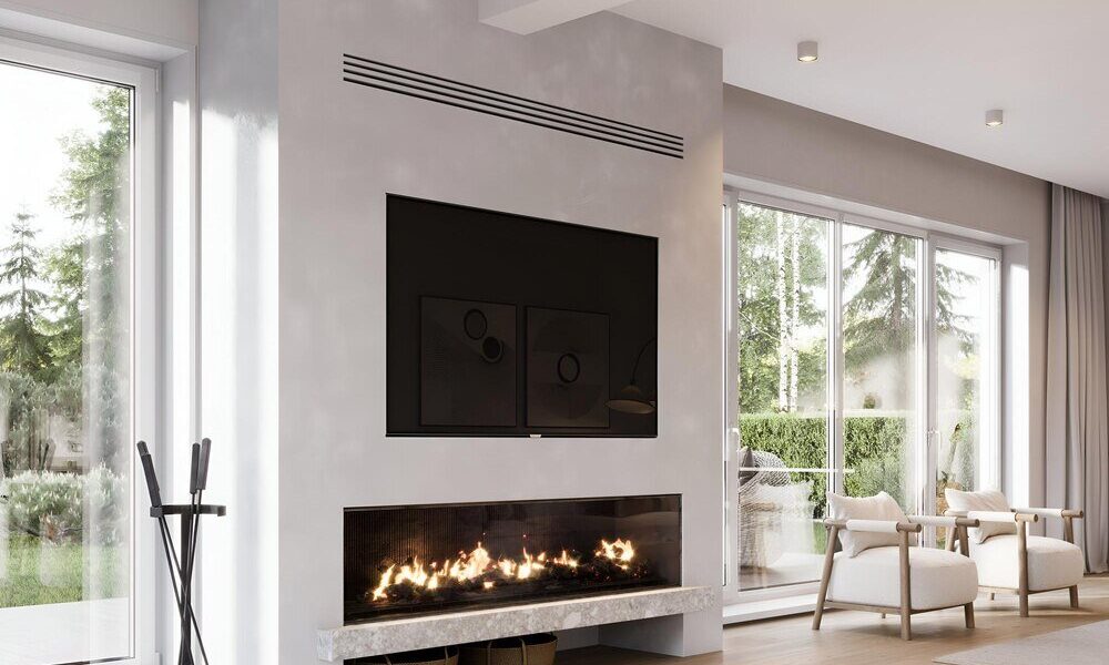 Ściana z telewizorem i kominkiem – nowoczesne aranżacje salonu